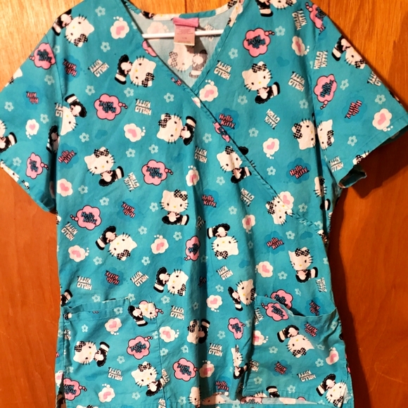 Sanario Tops - Hello Kitty scrub top Teal pretty Large